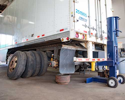 a truck trailer getting repaired at Jarrett Fleet Services in Seville, Ohio