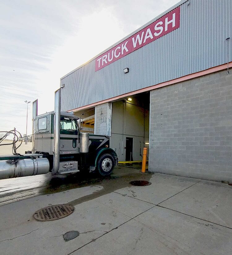 A truck cab going into Jarrett Fleet Services Suds & Glory Truck Wash in Seville, Ohio